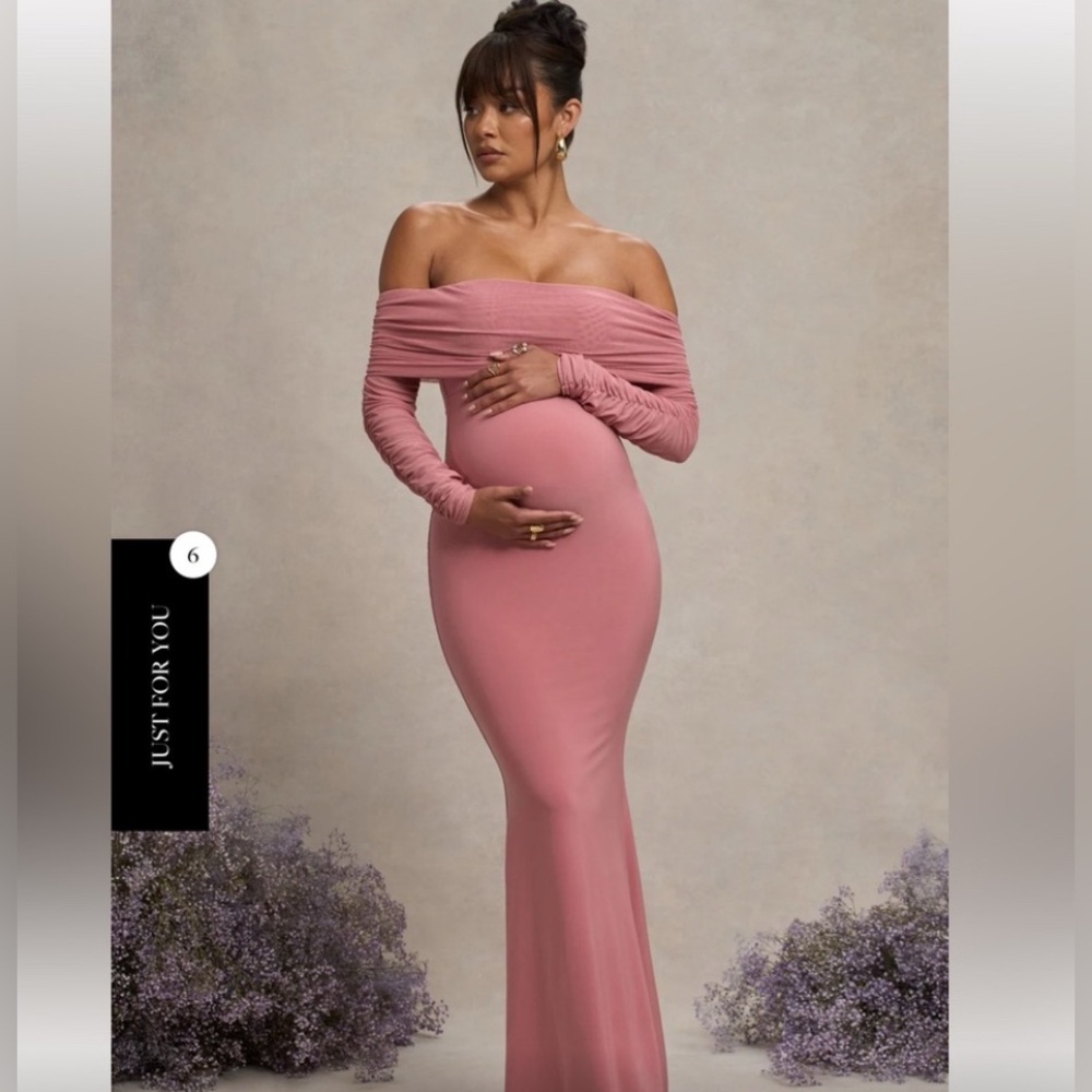 Club L London Strapless Off-Shoulder Maternity Gown in Dusty Rose